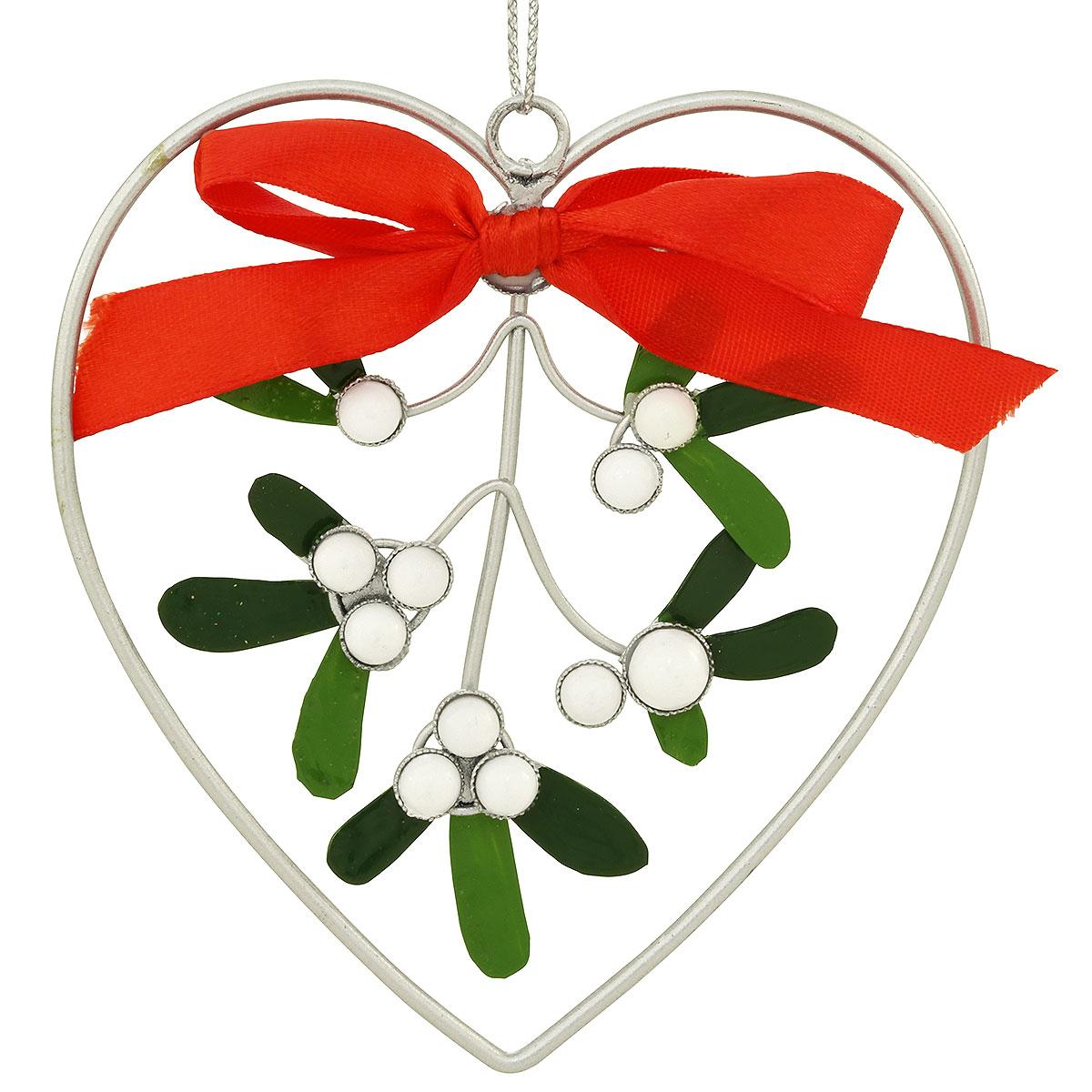 Metal Heart With Mistletoe Ornament