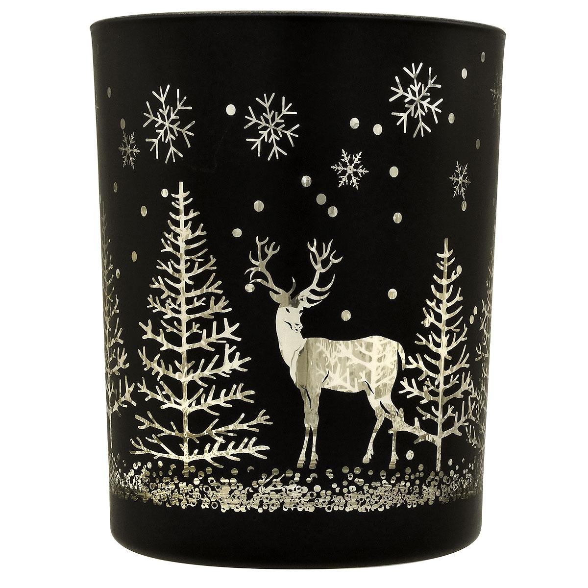 5 Inch Black Deer Tree Glass Votive