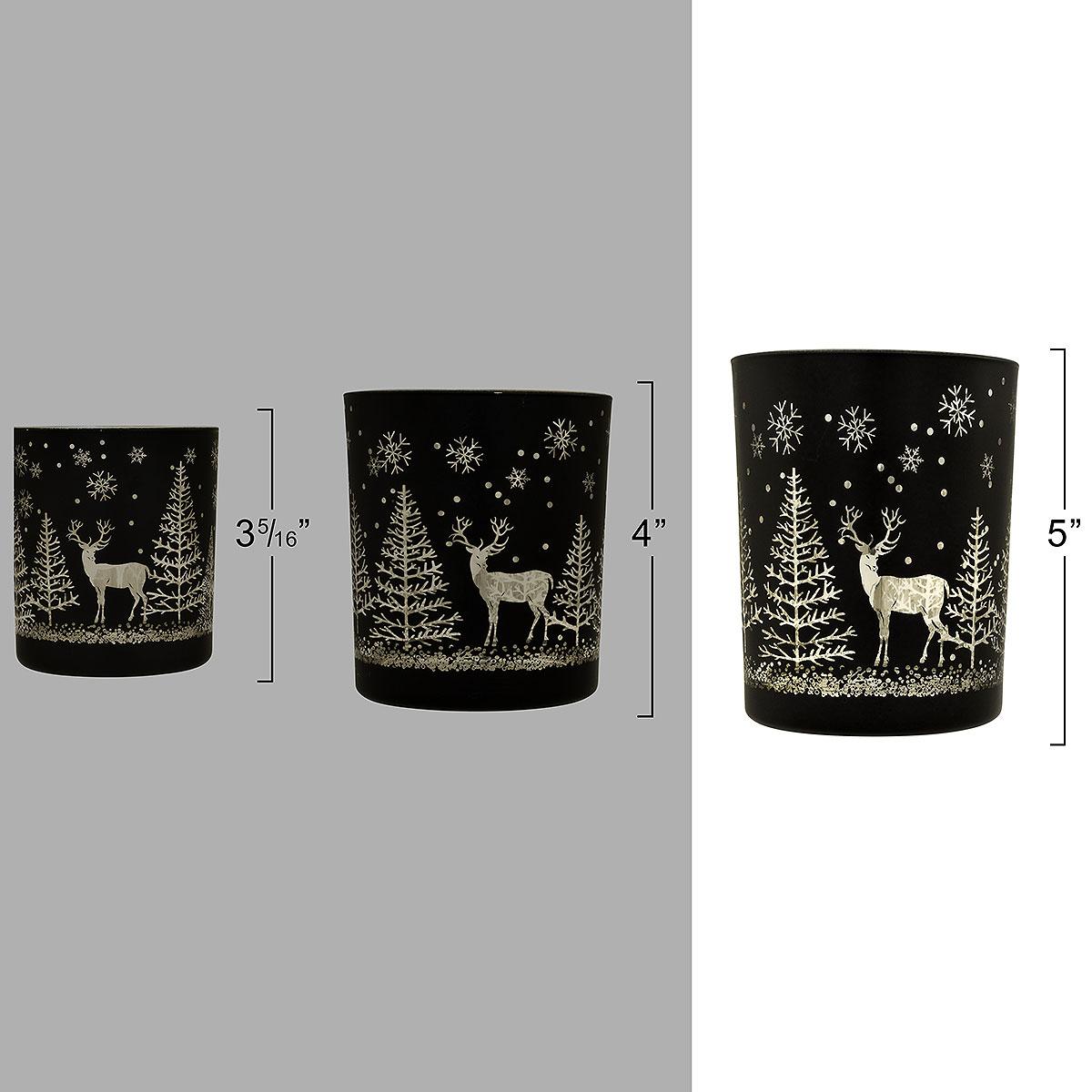 5 Inch Black Deer Tree Glass Votive