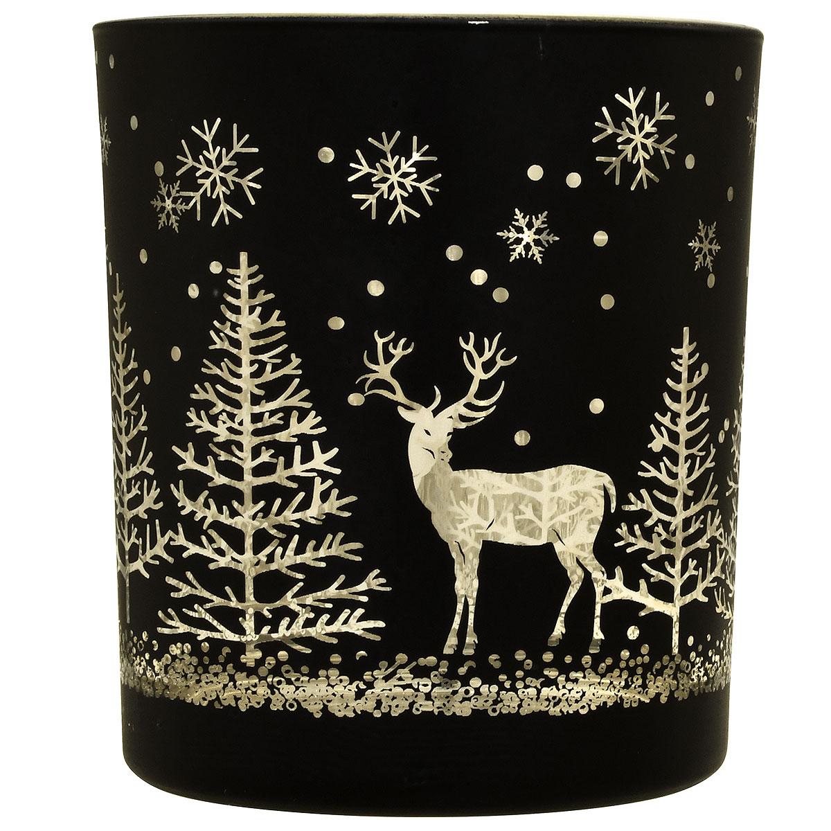 4 Inch Black Deer Tree Glass Votive