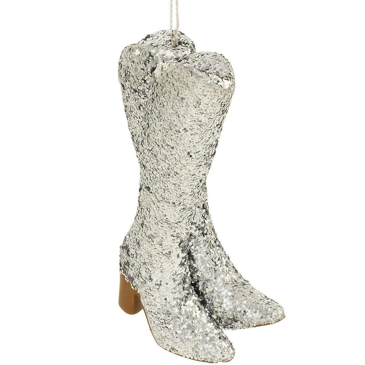 Silver Glitter Boots Ornament