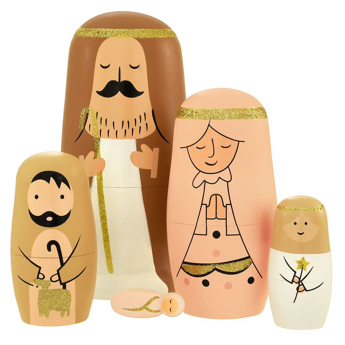 Hand Painted Wood Nativity Nesting