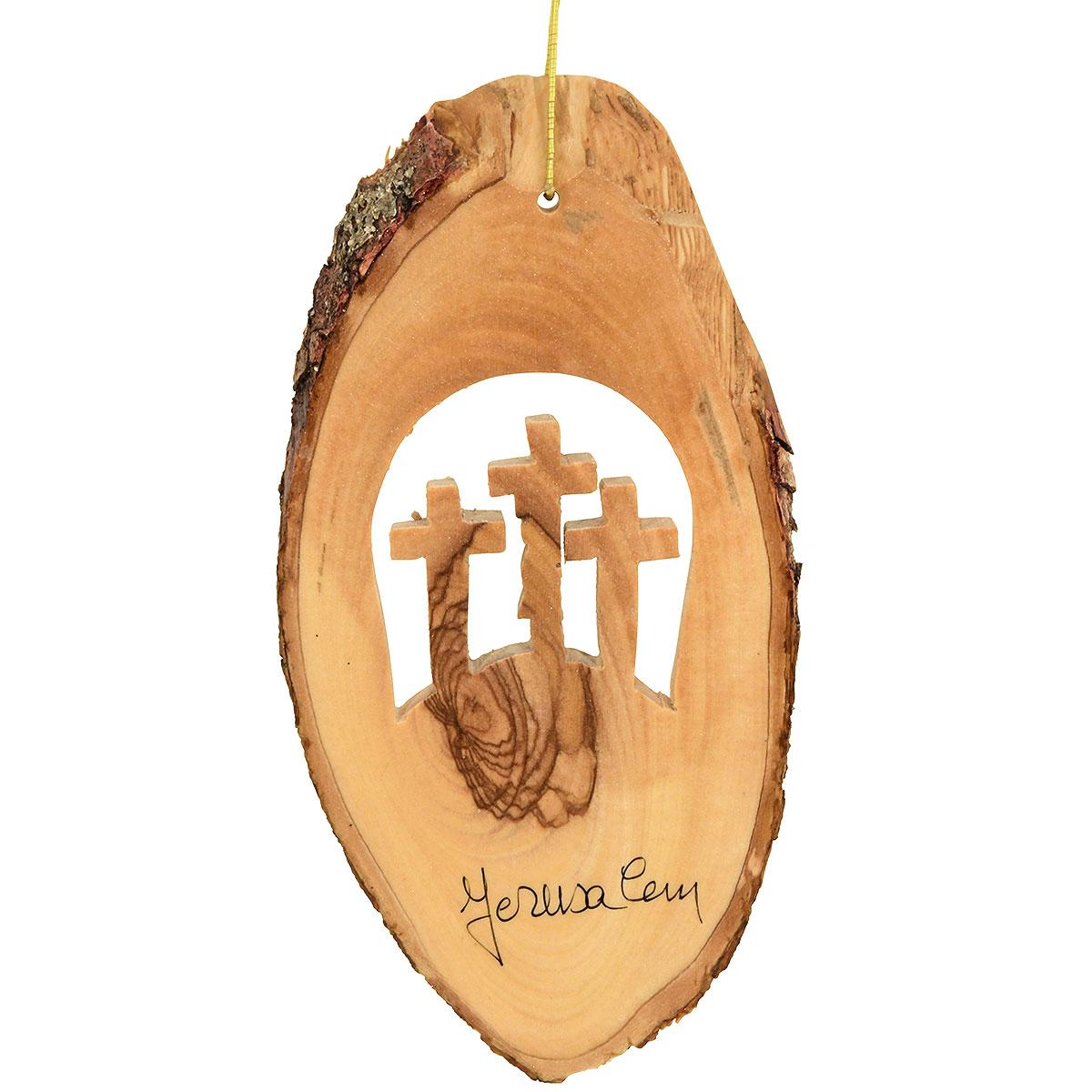 Olive Wood Bark Slice 3 Crosses