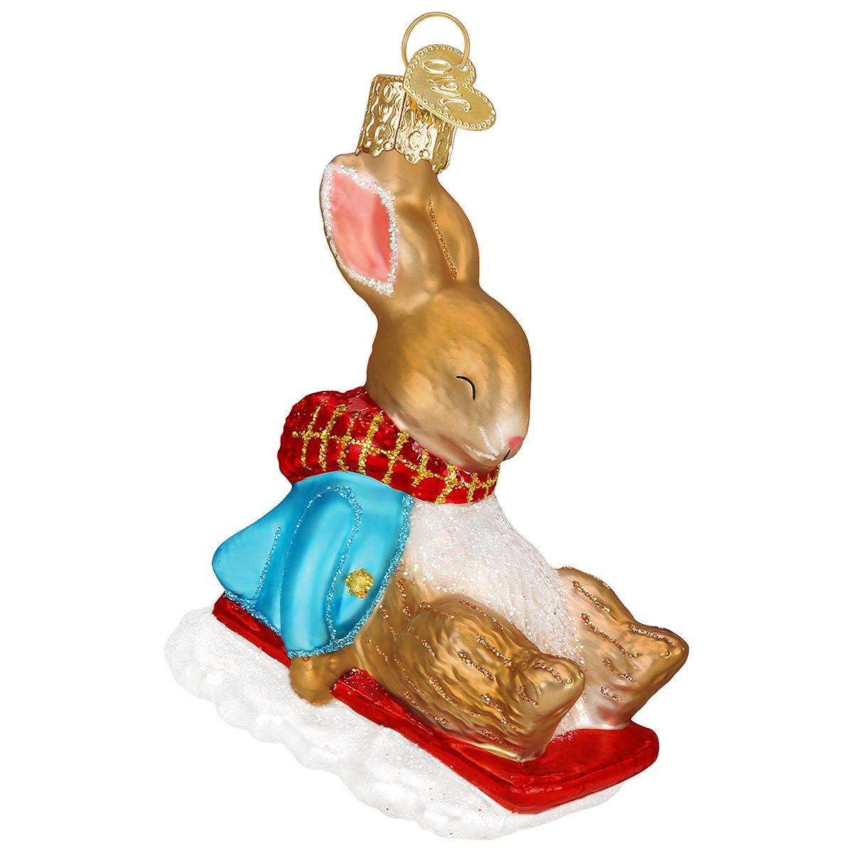 Peter Rabbit On Sled Glass Ornament