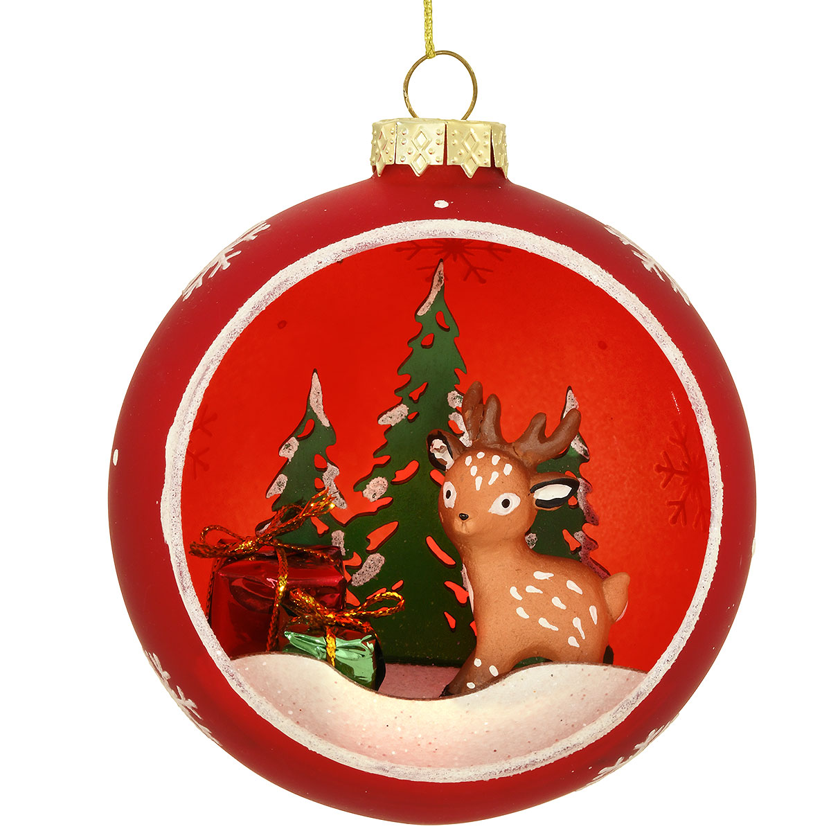 Deer/Trees/Gifts In Ball Ornament