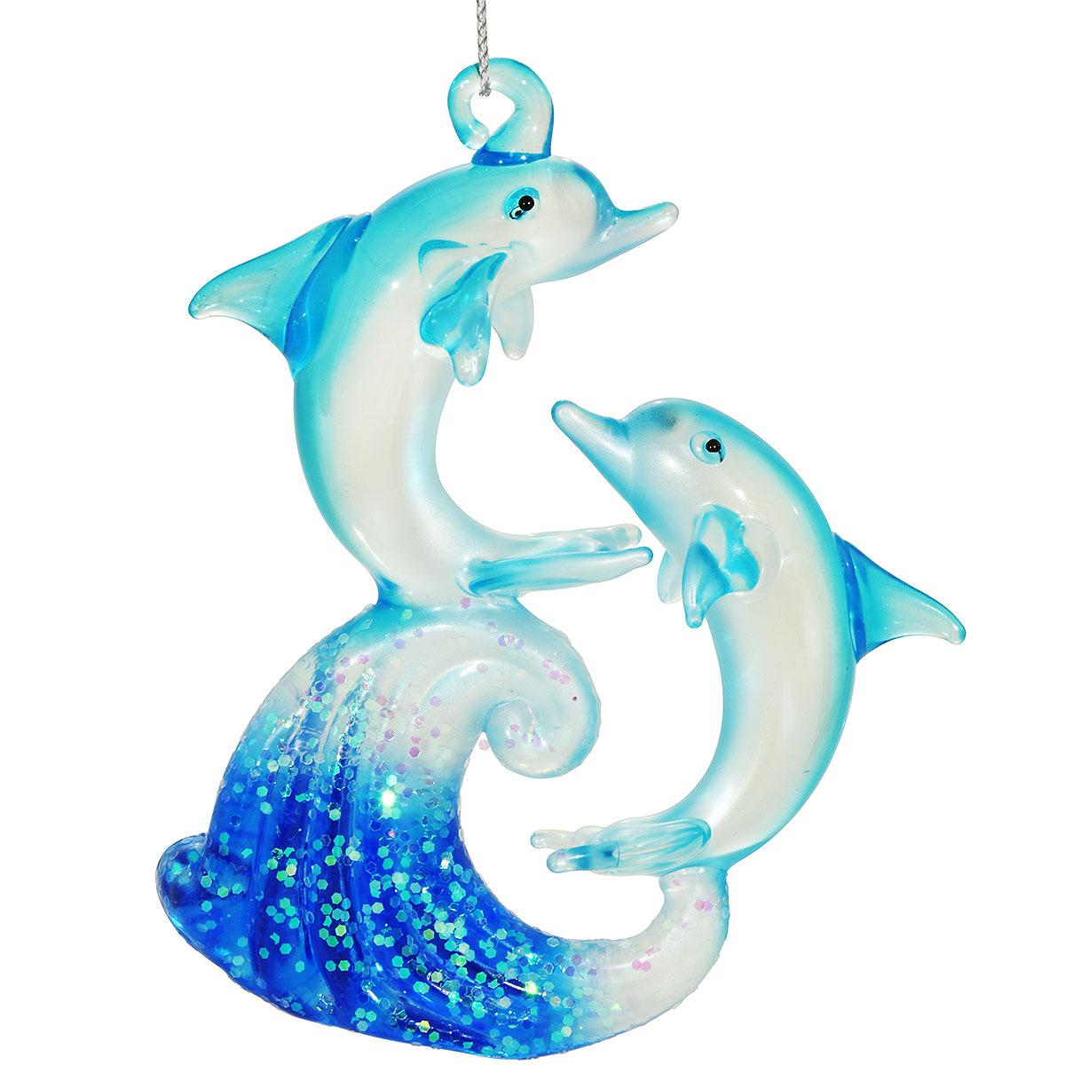 Dolphin Pair In Waves Spun Glass Ornament