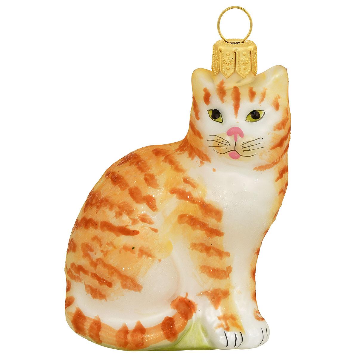 Cat Orange/White Glass Ornament