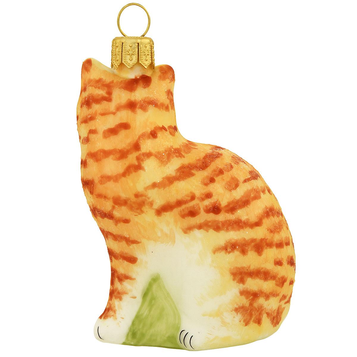 Cat Orange/White Glass Ornament