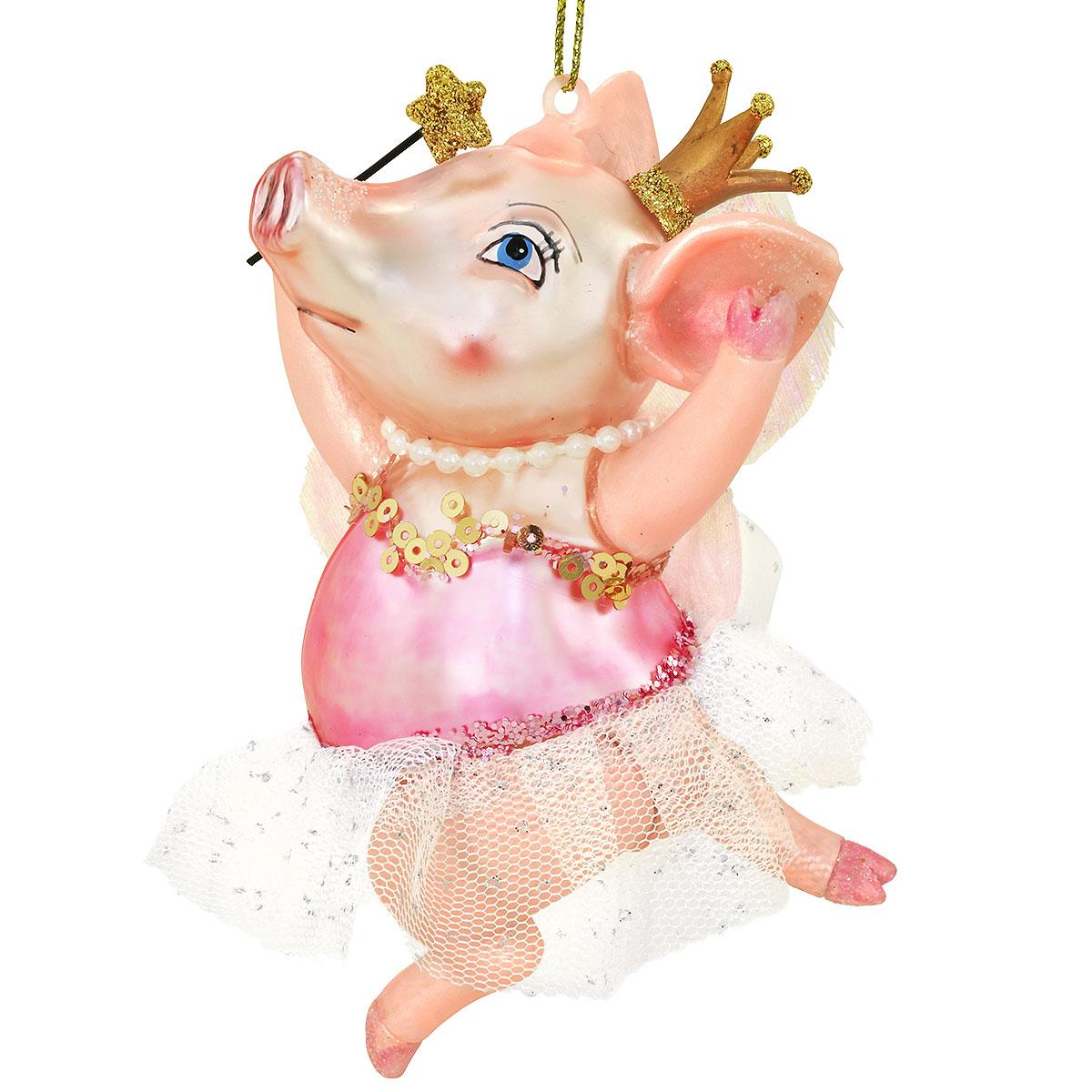 Ballet Pig In Tutu Glass Ornament