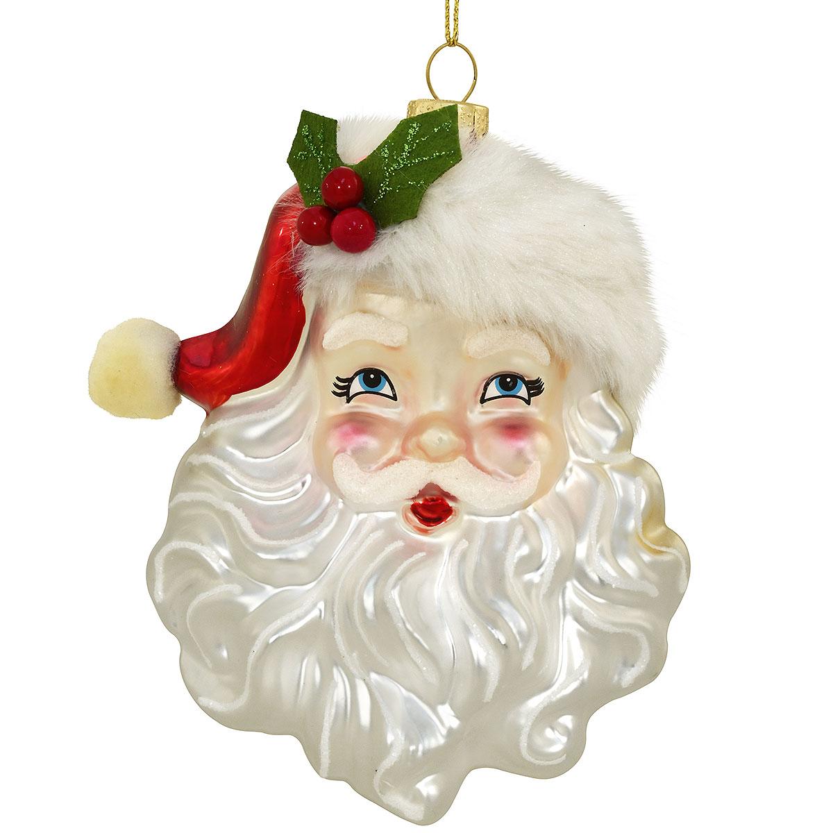 Santa Head 5 Inch Glass Ornament