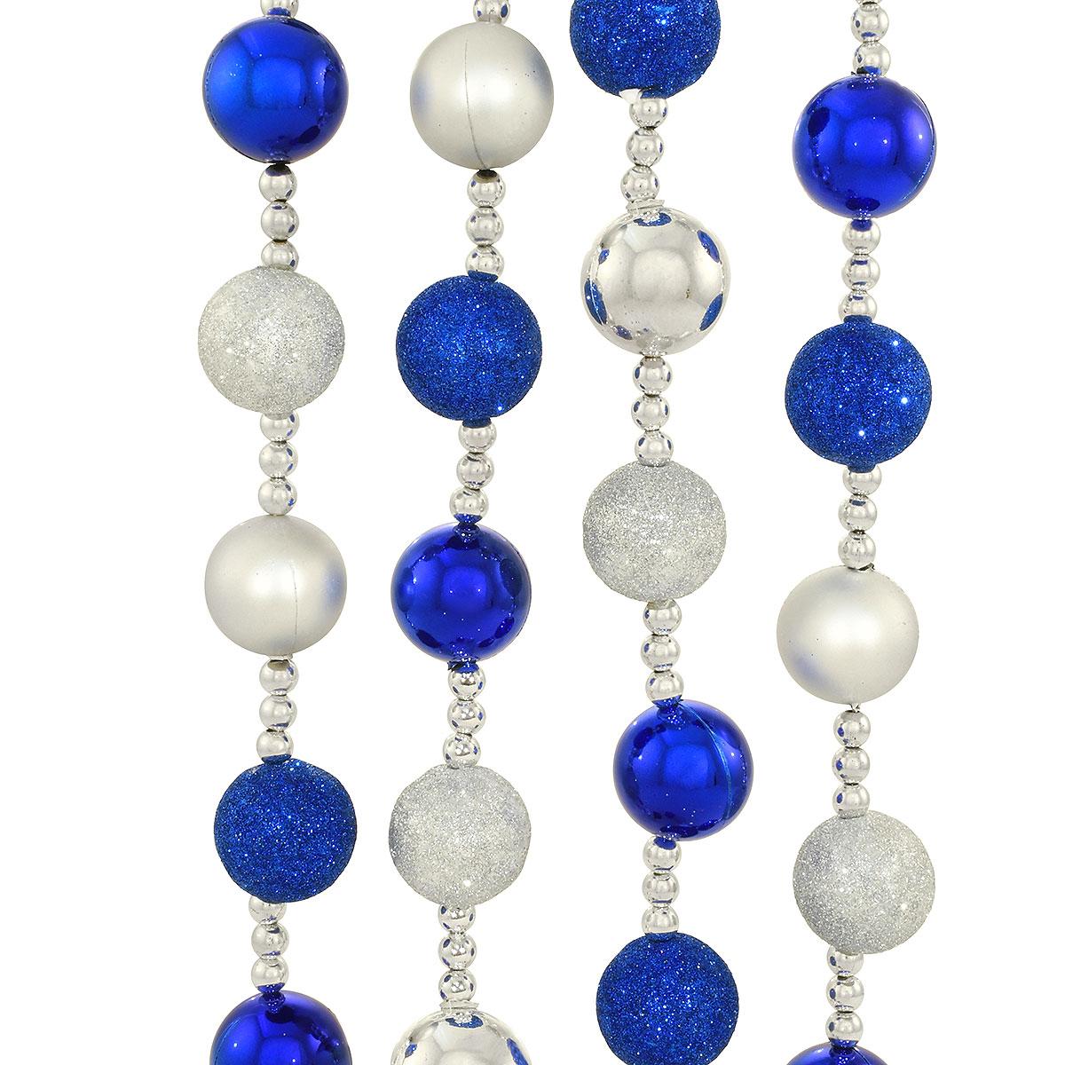 6' Blue/Silver Glitter Ball Garland