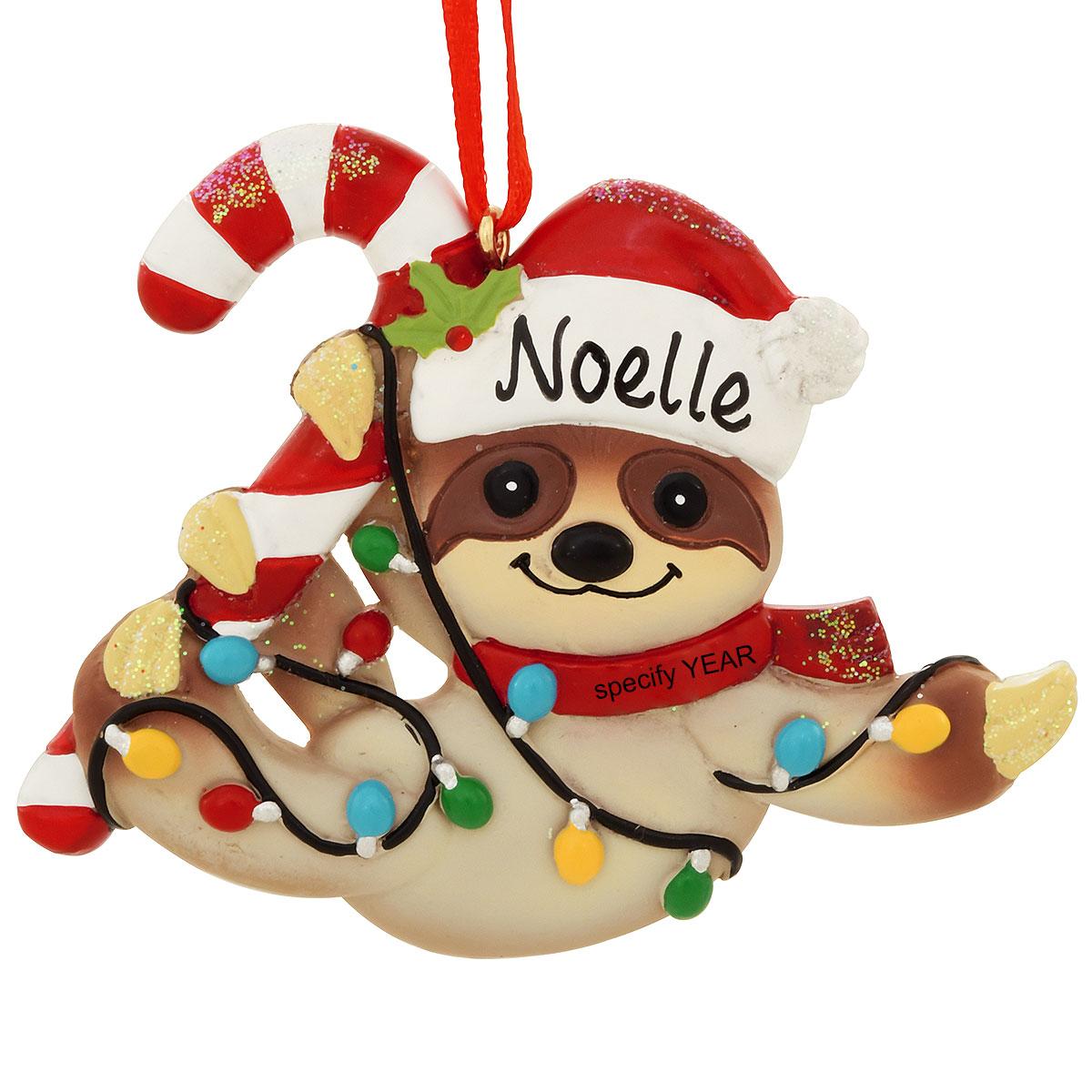 Personalized Sloth With Candy Cane