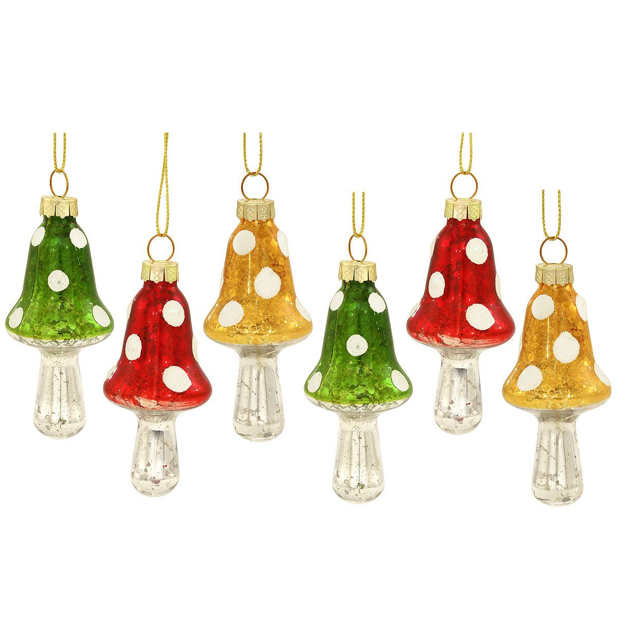 Mushroom Glass Set Of 6 Ornaments